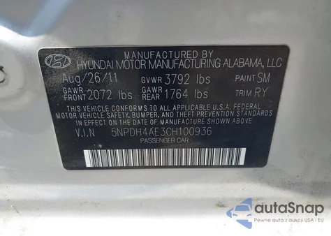 2012 Hyundai Elantra Limited из США, поврежденный, VIN 5NPDH4AE3CH100936